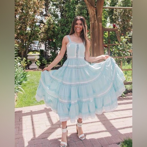 NWT Viral JessaKae Delores Tiered Blue White Midi Maxi Dress Size 1X - Picture 4 of 16